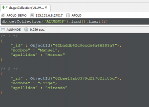 Ejemplo de find desde gestor Robot 3T